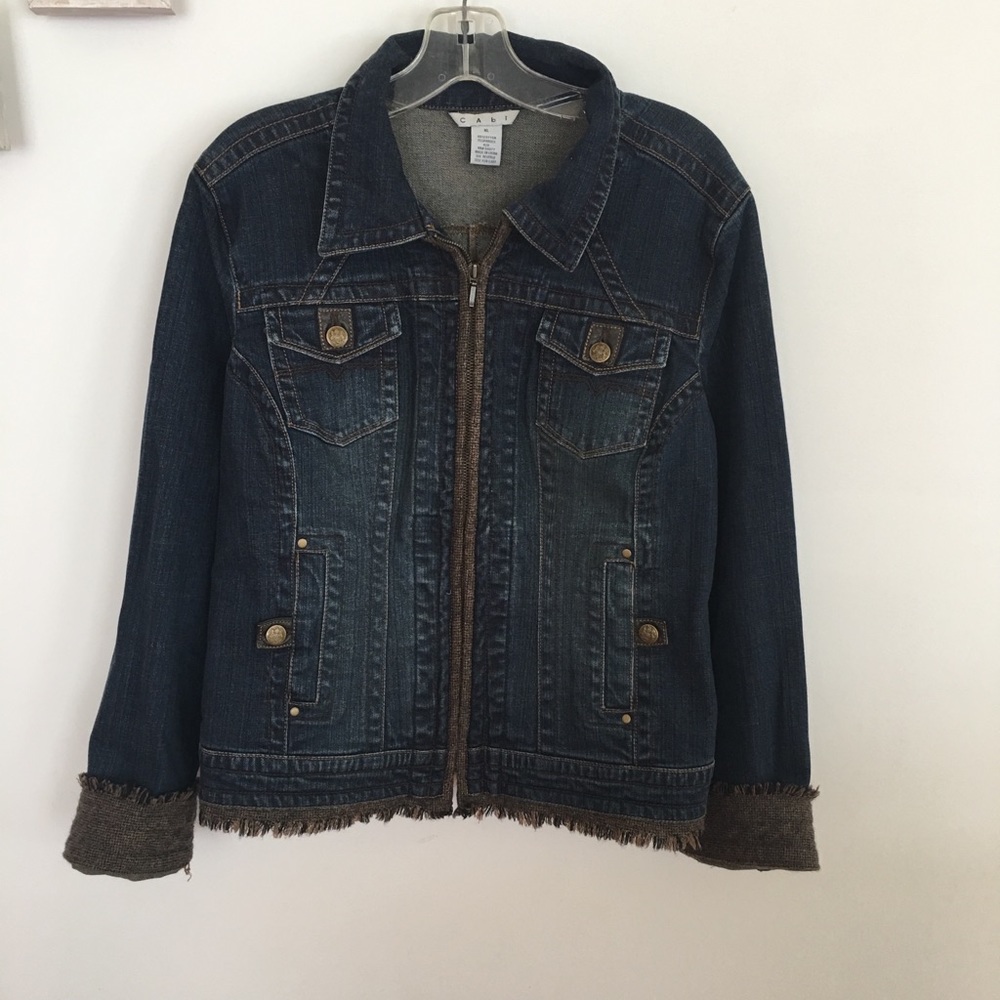 CAbi Denim Jacket with Brown Fringe Size XL